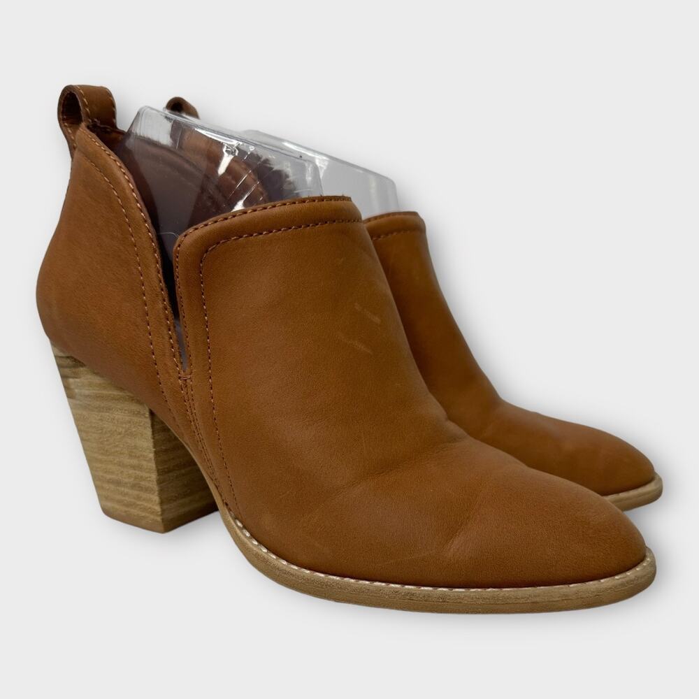 Jeffrey Campbell Womens size 8 Rosalee Tan Leather Bootie Western Stacked Block